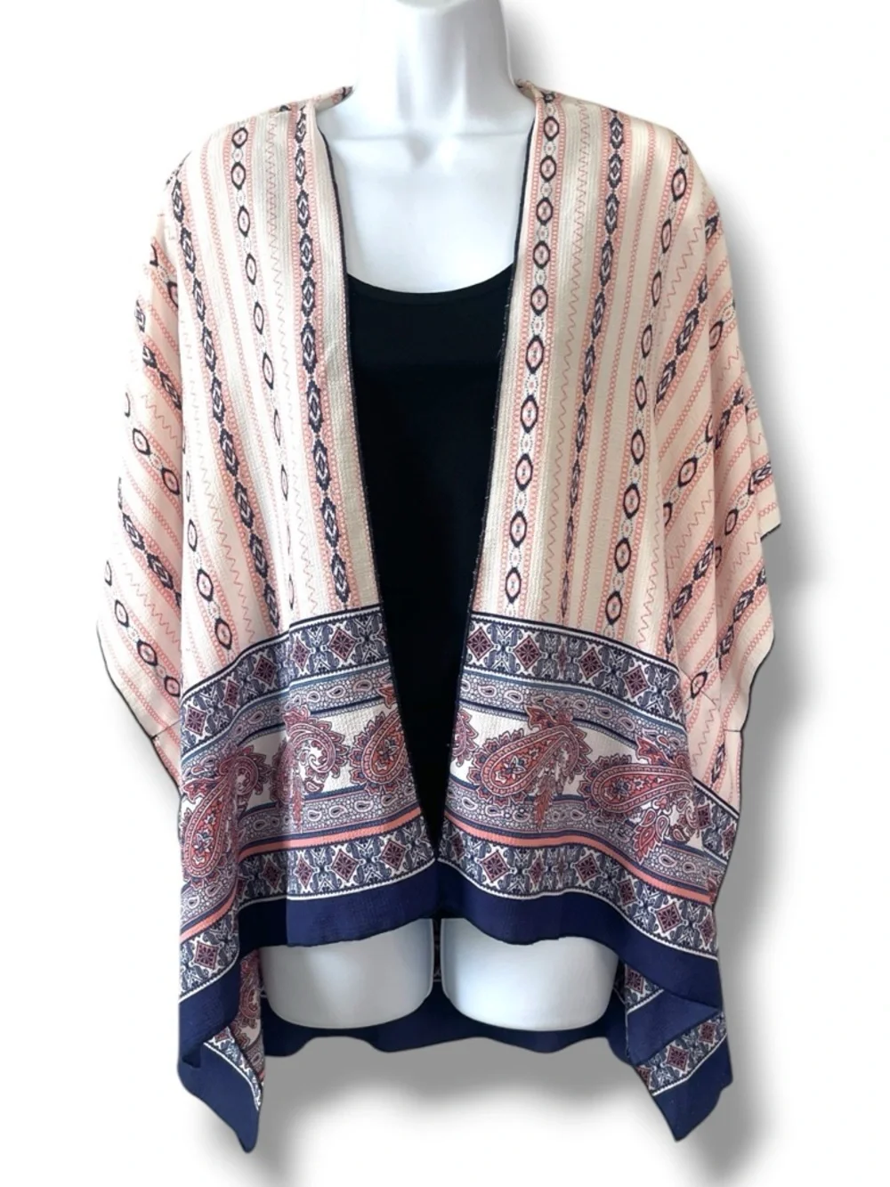 Mimi USA Boho Kimono Cardigan Tribal Print Open Front Lightweight Festival Wrap